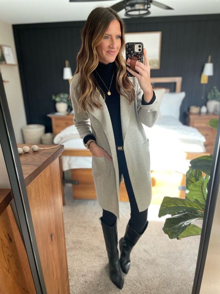 This cardigan is on massive sale with the code CYBER! 

Cardigan - small
Turtleneck - medium
Jeans - 27 regular 