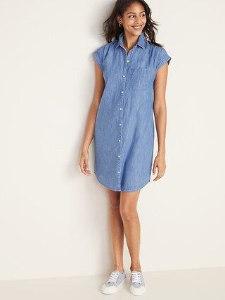 Chambray Cap-Sleeve Shirt Dress for Women | Old Navy (US)