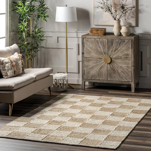 nuLOOM Christana Traditional Checkered Jute Area Rug - 6x9 Jute Area Rug Contemporary/Modern Ivory Rugs for Dining Room Rug Neutral Rug Living Room Rug | Amazon (US)