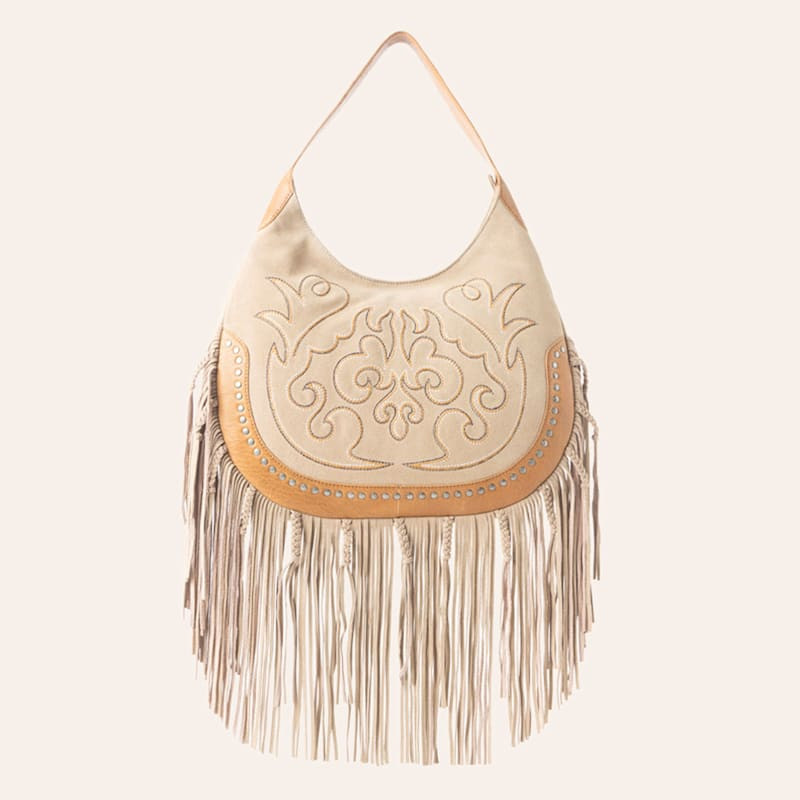 Myra Bag Sage Whisperer Beige Braided Fringe Leather Shoulder Bag | Cavender's