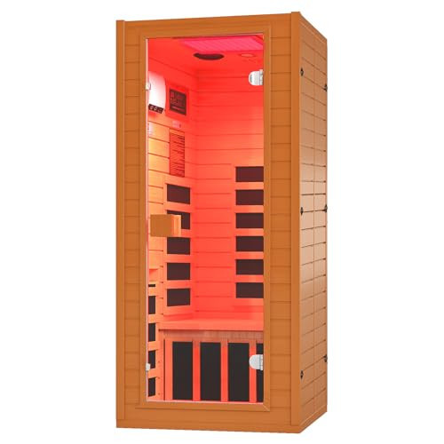 RESTISLAND Full Spectrum Infrared Sauna, 1 Person Home Infrared Sauna with Red Light Therapy, Indoor Canadian Hemlock Wood Dry Saunas Room,1178w/120v, Foot Warmer, 7 Heating Panels, Bluetooth Speakers | Amazon (US)