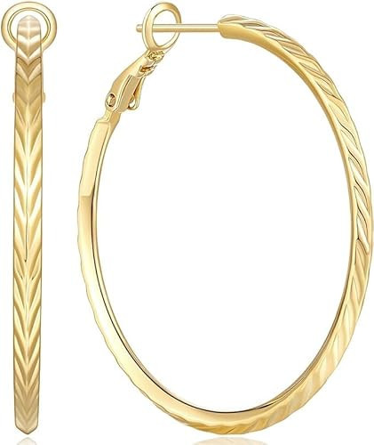 GIULIA LEONI 14K Gold Hoop Earrings for Women Large Gold Hoop Earrings for Women Thick Gold Hoop Earrings for Women Gold 14K，3 * 42mm (gold) | Amazon (US)