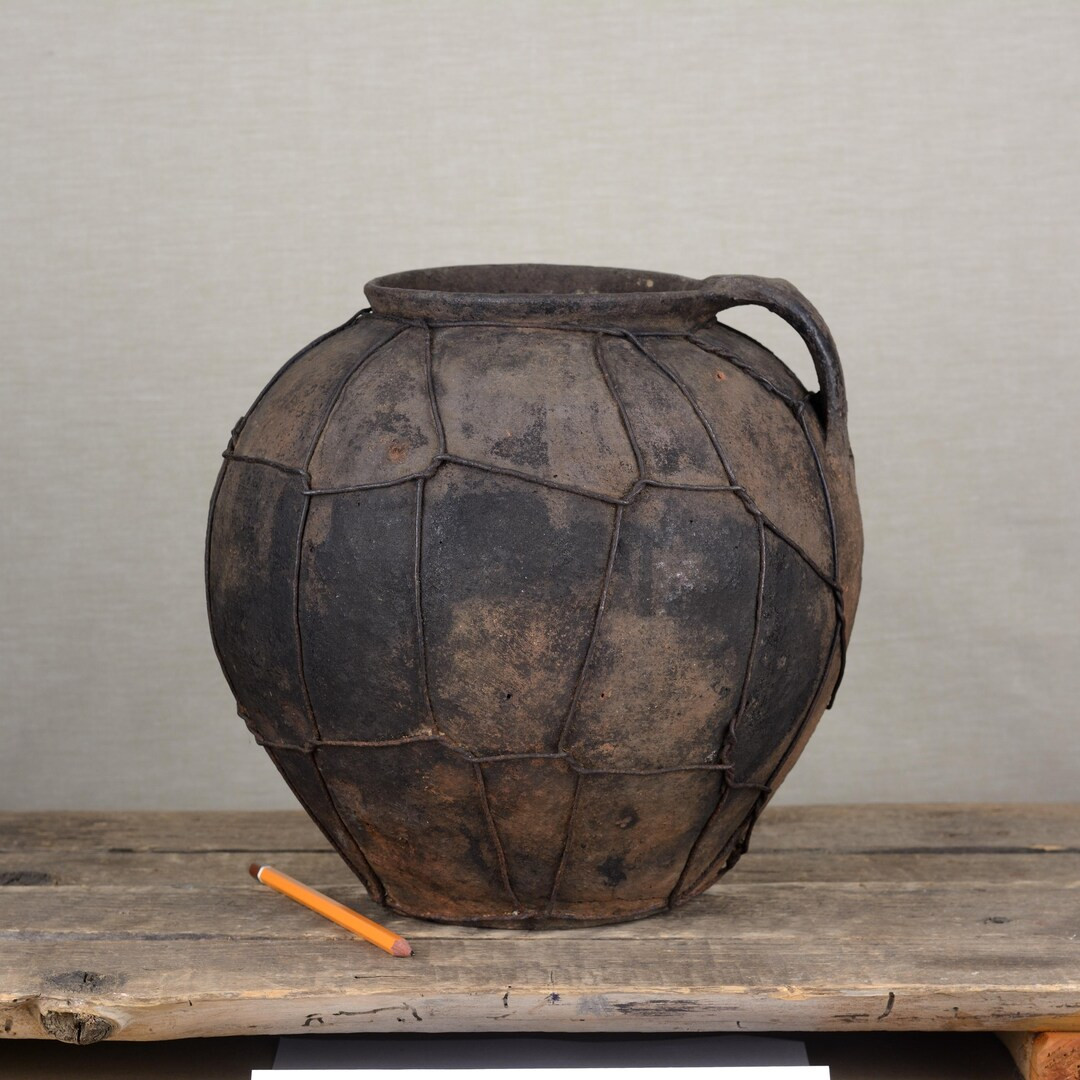 782 Antique Ukrainian Clay Pot With Wire Repair | Primitive Wabi Sabi Decor - Etsy | Etsy (US)