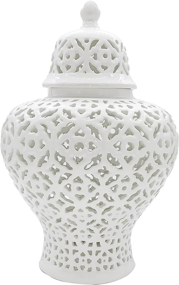Galt International 19.5” Carved Ceramic Porcelain Lattice Ginger Jar with Lid Home Decor with I... | Amazon (US)
