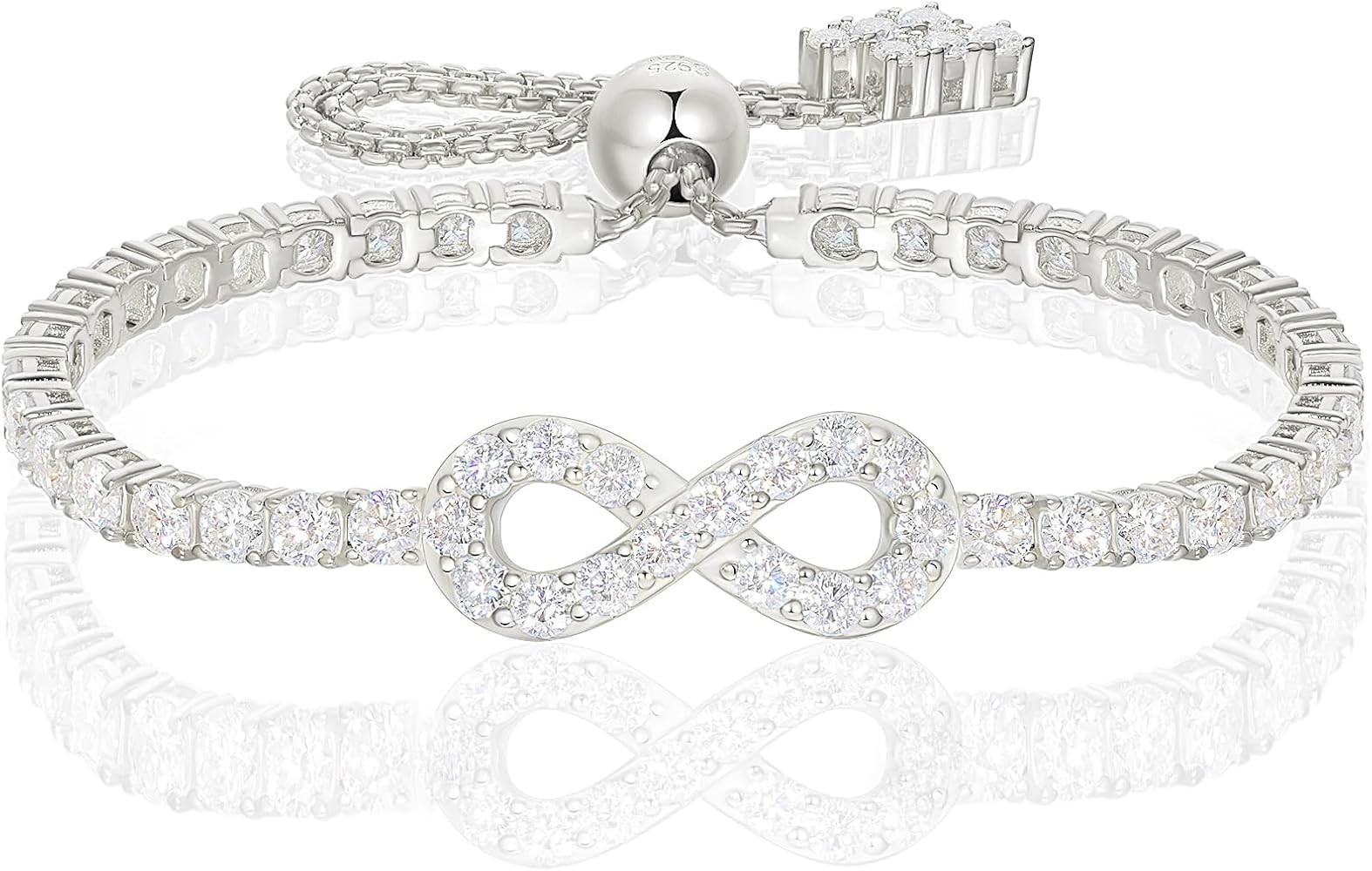 Moissanite Infinity Bracelet, Lab Created Diamond Bracelets for Women, S925 Sterling Silver, 3-5M... | Amazon (US)