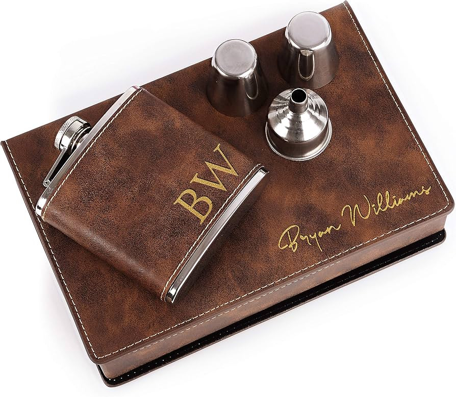 Groomsmen Gifts for Wedding - Personalized Groomsmen Flask Gift Set w/Gift Box, Funnel and Shot G... | Amazon (US)