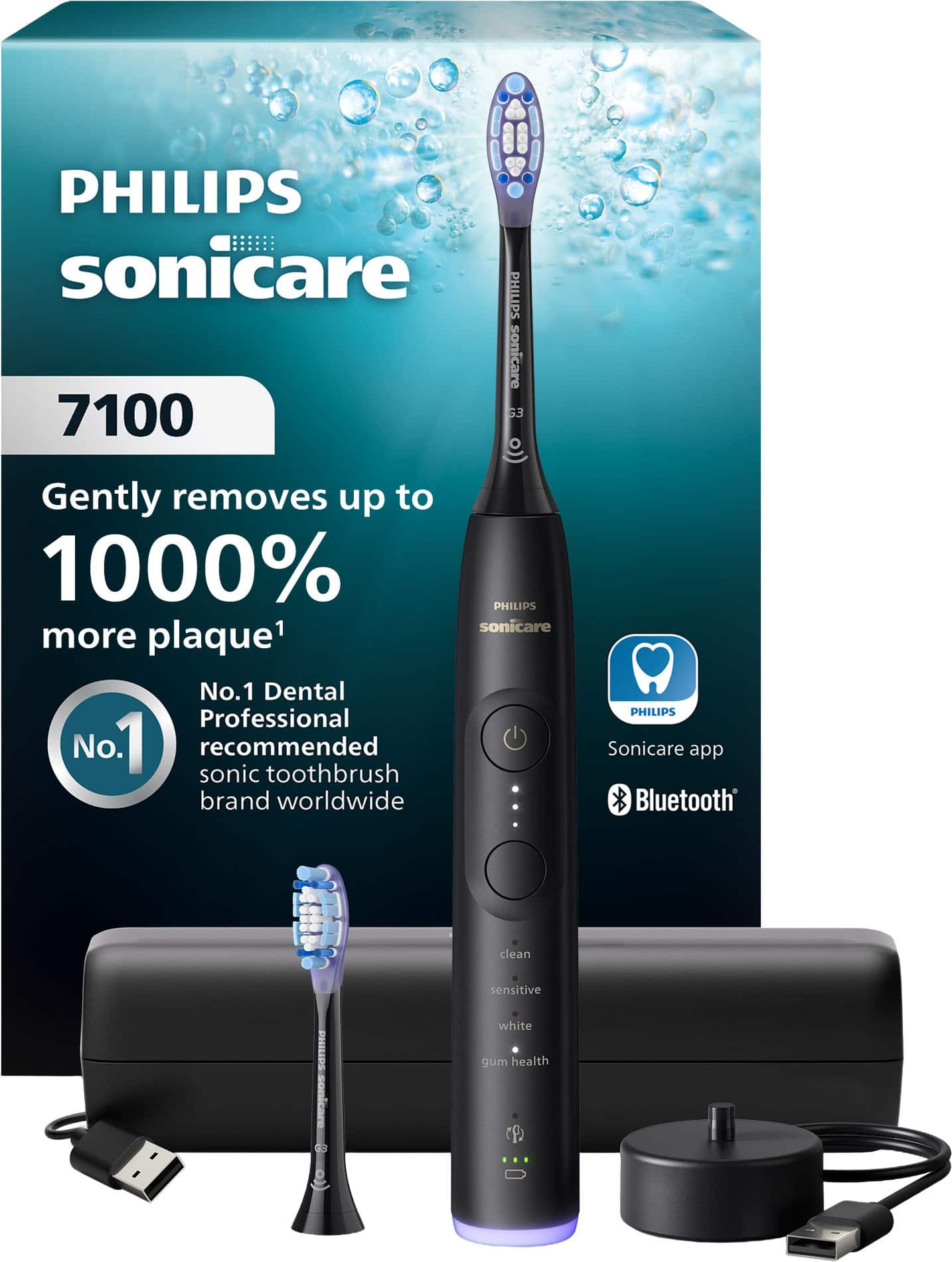 Philips Sonicare - 7100 Electric Toothbrush - Next-Generation Sonicare Technology, 12 Brushing Settings, Travel Case - Black | Best Buy U.S.
