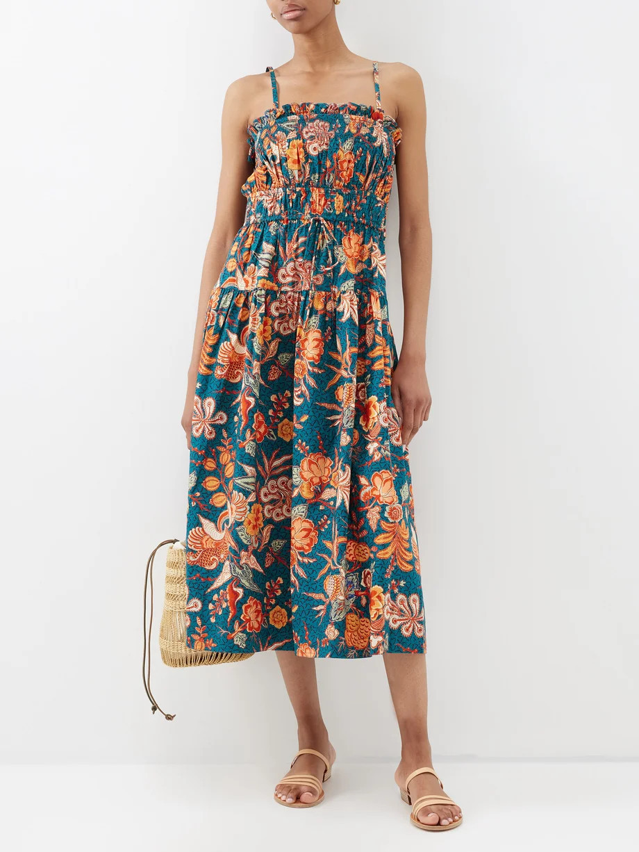 Lisbet floral-print cotton-poplin midi dress | Matches (US)