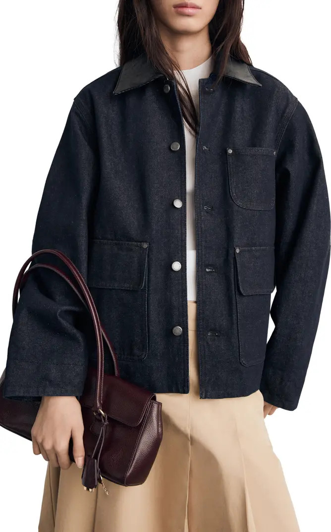 Faux Leather Collar Denim Jacket | Nordstrom