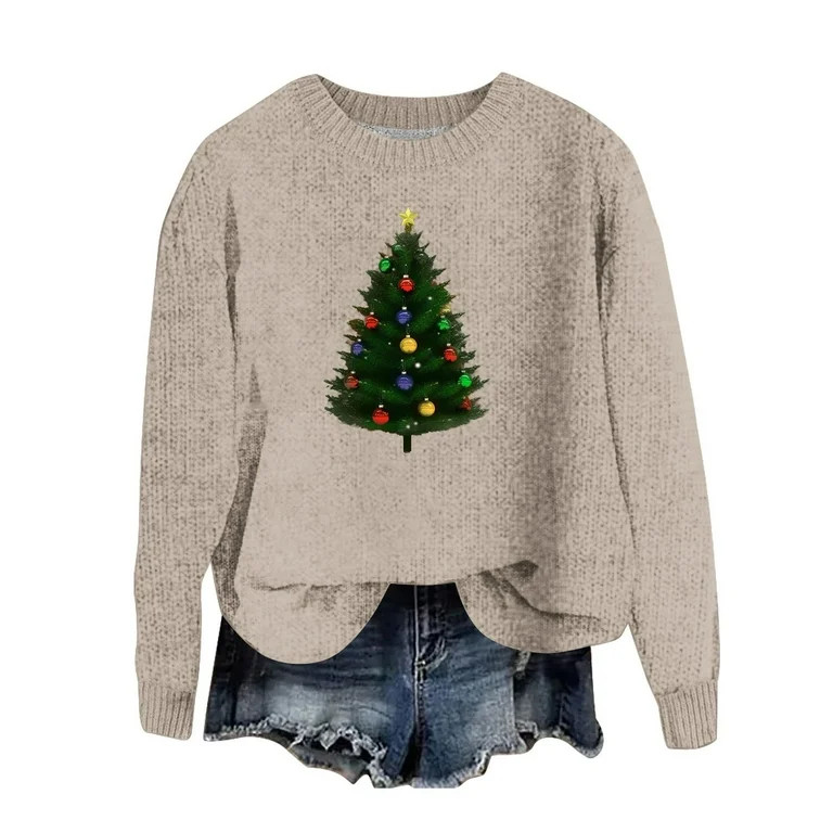 Cute Christmas Sweaters for Women - Ladies Sweaters, Women's Xmas Sweaters Christmas Tree Print S... | Walmart (US)