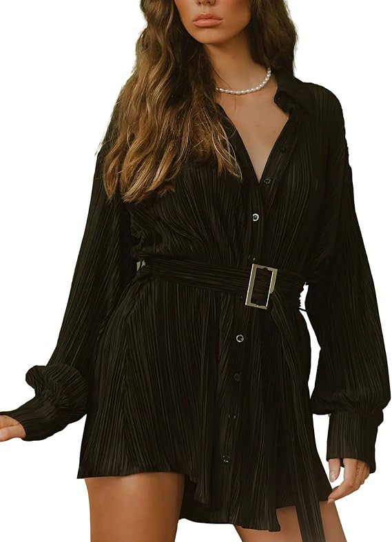 FANTOYE Women's Summer Shirt Dress Casual Long Sleeve Button Down Pleated Dresses Tunic Tops Blou... | Amazon (US)