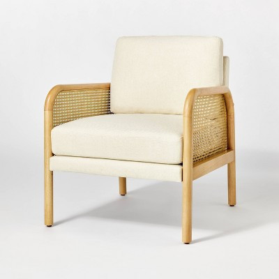 Cane Accent Chair Cream (KD) - Threshold™ designed with Studio McGee: Rubberwood Frame, Removable Polyester Cushions | Target