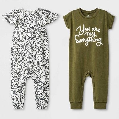Baby Girls' 2pk Rompers - Cat & Jack™ Olive/White | Target