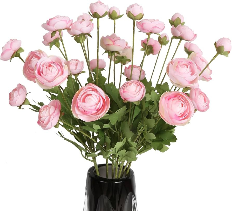 Ranunculus Silk Flowers Pink Flowers 8PCS 32Heads Artificial Flowers Realistic Fake Flowers Faux ... | Amazon (US)
