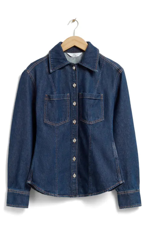 & Other Stories Denim Button-Up Shirt in Rinse Blue at Nordstrom, Size 10 | Nordstrom