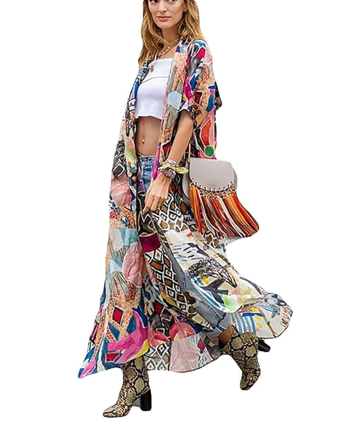 Bsubseach Womens Chiffon/Rayon Beach Blouses Kimono Cardigan Long Bikini Cover Up | Amazon (US)