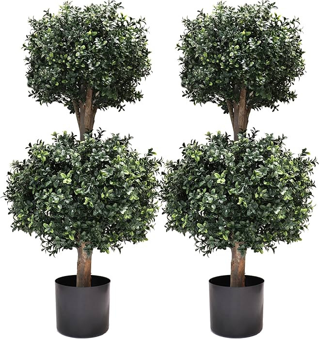 3Ft-35'' Artificial Boxwood Double Ball Topiary Trees,2PACK Faux Topiaries Tree Store Garden Indo... | Amazon (US)