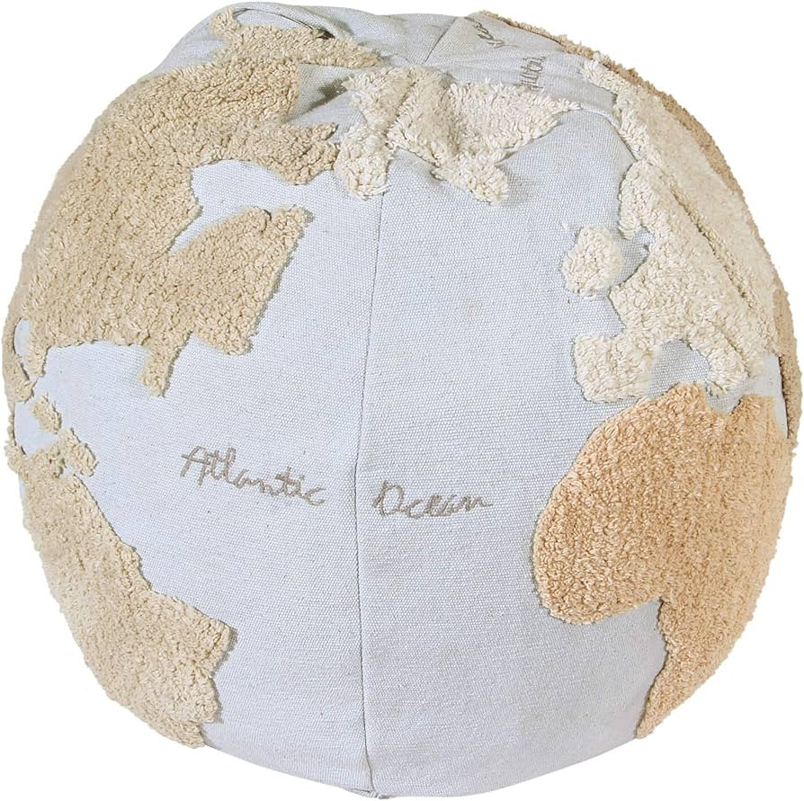 Lorena Canals USA Pouffe World Map, Light Blue, Natural, Linen, Beige, Grey, 1' 5" x Ø1' 8" | Amazon (US)