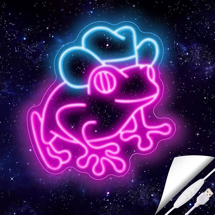 Cowboy Frog Neon Sign for Wall Decor Frog with Cowboy Hat Led Neon Light for Kids Room Man Cave B... | Amazon (US)