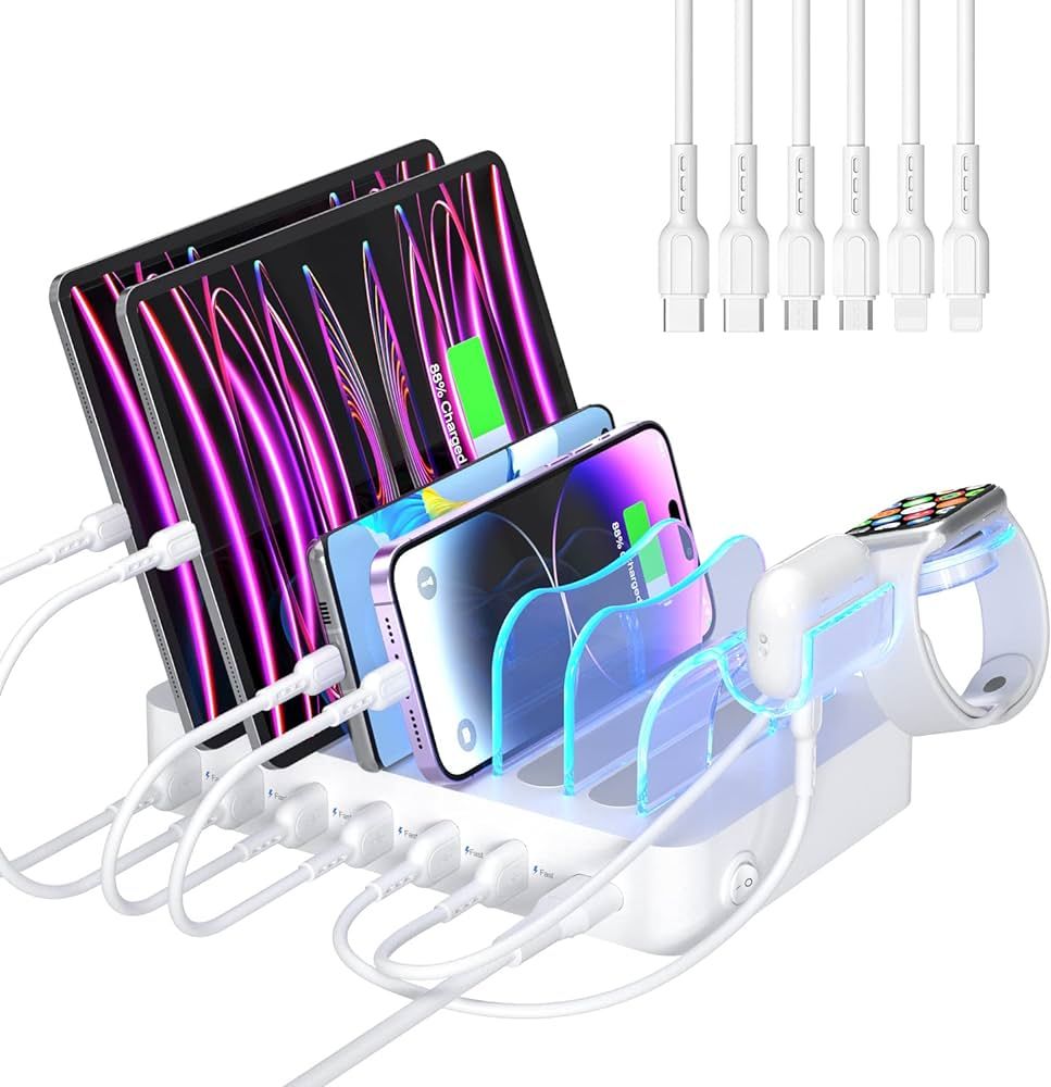 SooPii Premium 6-Port USB Charging Station Organizer for Multiple Devices, 6 Short Charging Cable... | Amazon (US)