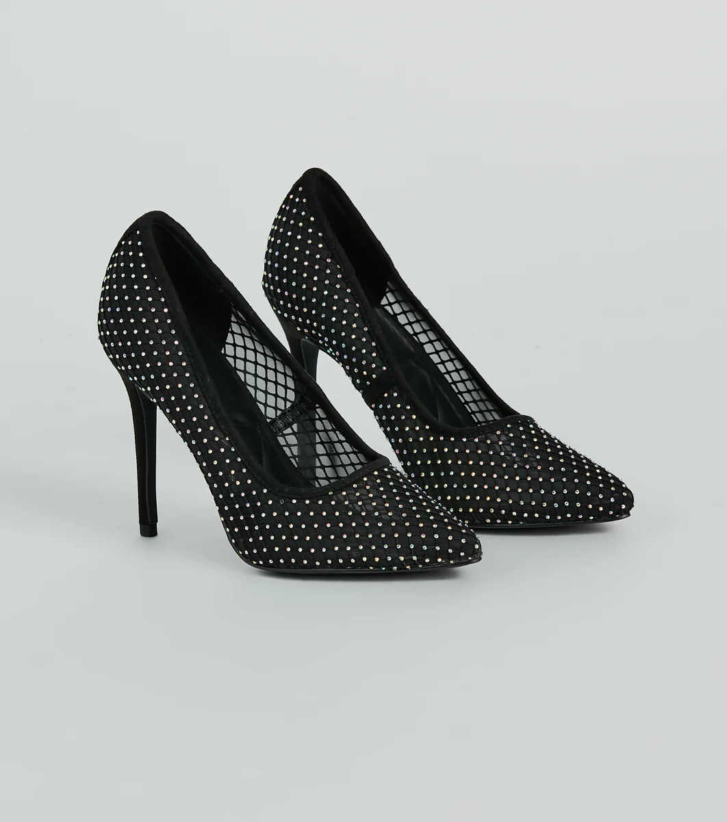 What A Catch Rhinestone Fishnet Stiletto Pumps | Windsor Stores