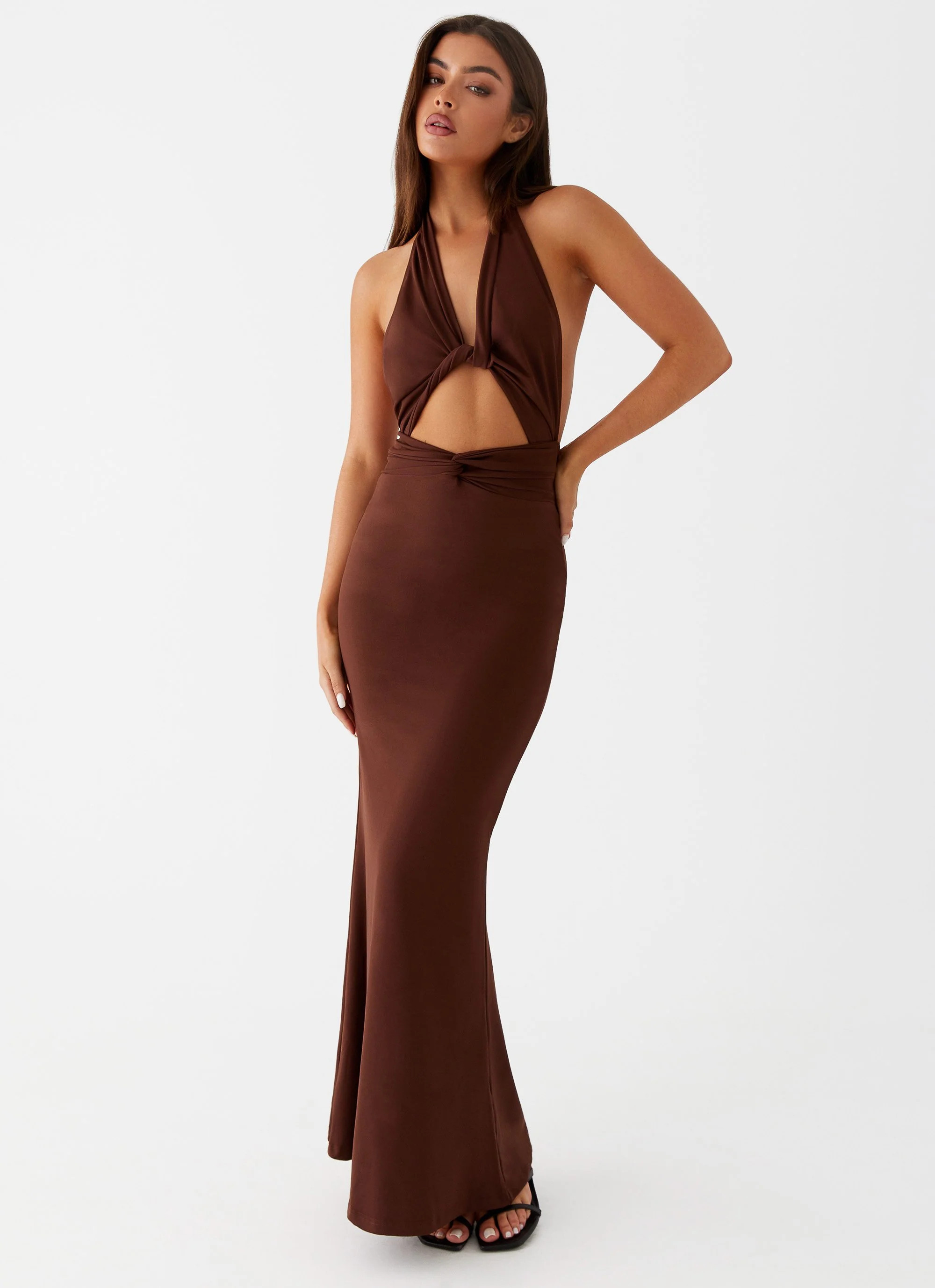 Carolina Twist Maxi Dress - Chocolate | Peppermayo (Global)