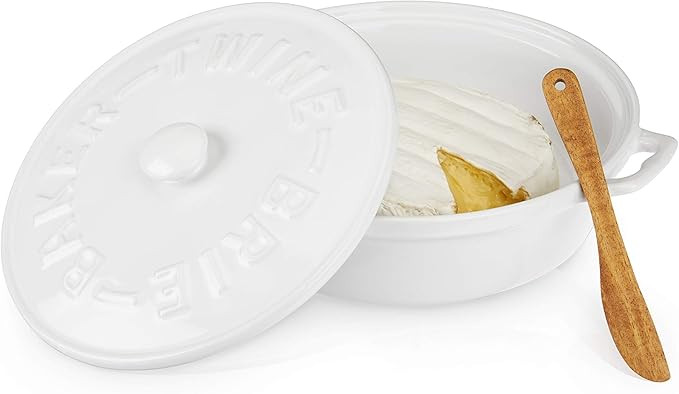 Twine Ceramic Brie Baker with Acacia Wood Spreader, Brie Baking Dish with Lid, Brie Cheese Baking... | Amazon (US)