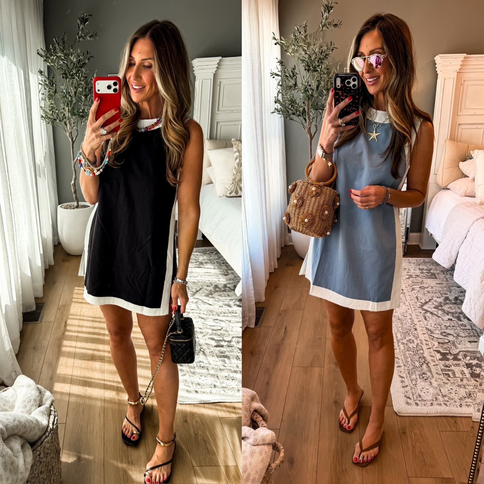 This two piece set has the look of a little shift dress, but the separate top and skirt make it much more versatile. I love the contrast trim and simple shape, and both the black and blue feel easy to dress up with heels or wear more casually with flats.

two piece set, matching set, skirt set, summer outfit, women’s matching set, black and white outfit, blue outfit, vacation outfit, date night outfit, transitional fashion, TheMomInStyle

#LTKootd #LTKOver40 #LTKSeasonal