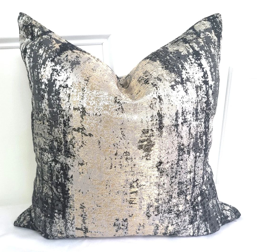 Gray/beige/gold Abstract Pillow Cover - Etsy | Etsy (US)