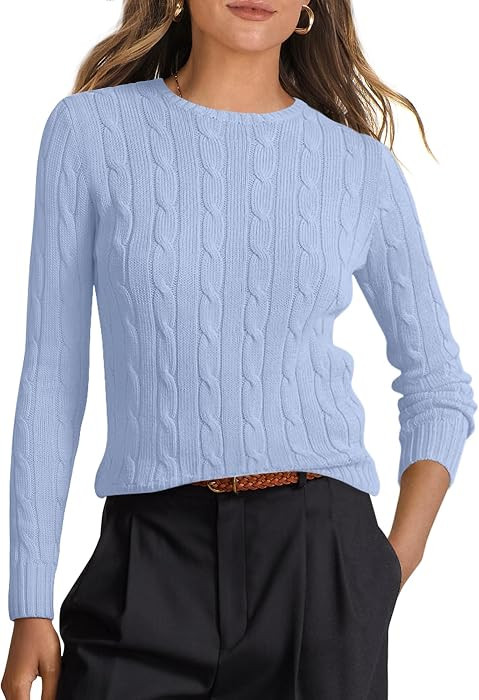 ANRABESS Sweaters for Women Fall Long Sleeve Cable Knit Fitted Pullover | Amazon (US)