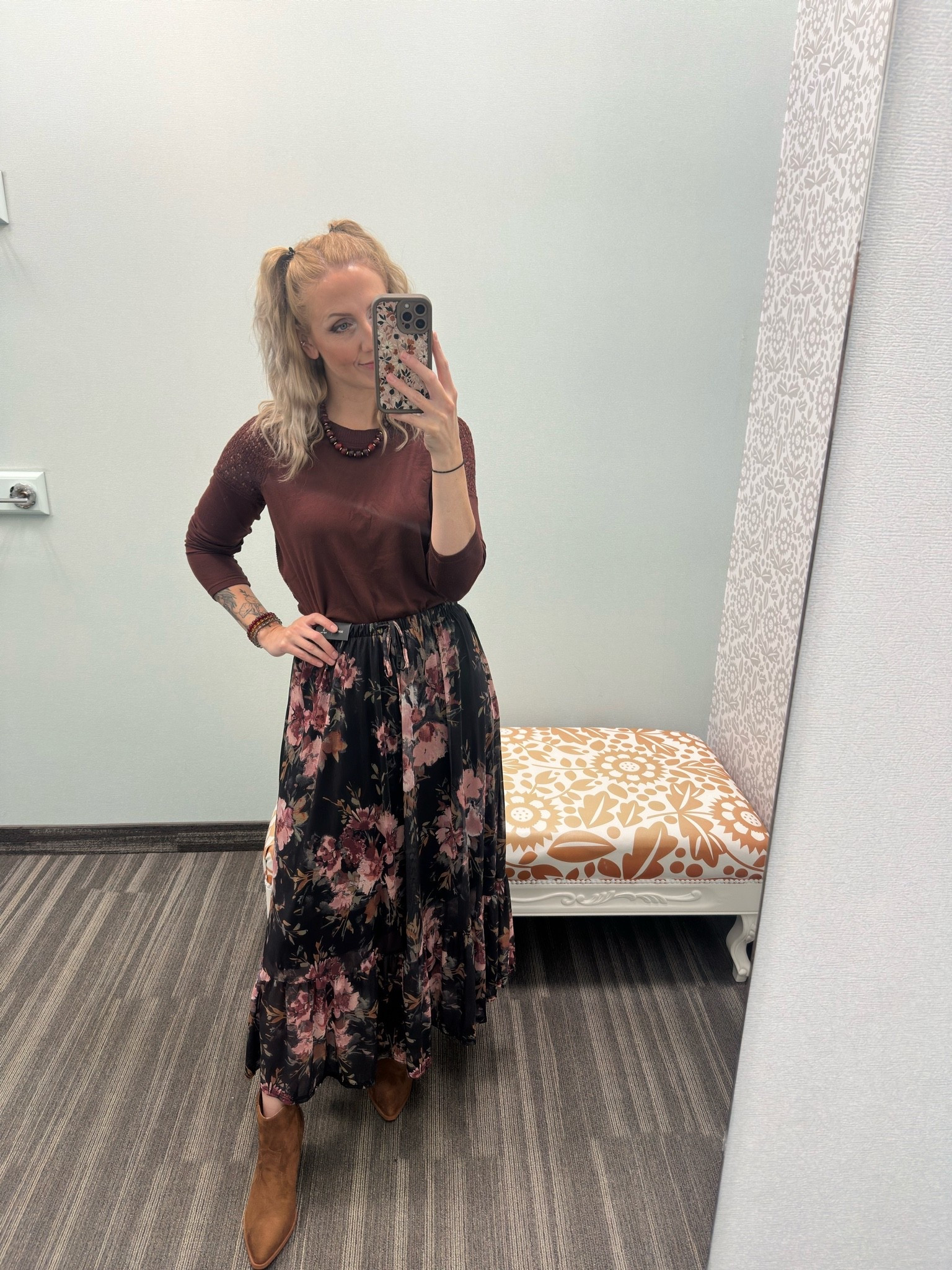 Wearing small in top and skirt