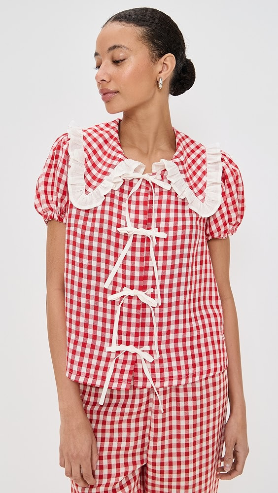 Sleeper Puff Linen Lounge Shirt in Red Vichy | Shopbop | Shopbop