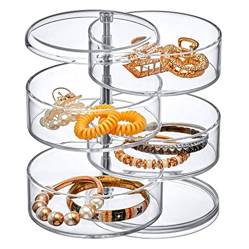 Amazing Abby - Inspire - 4-Tier Acrylic Hair Accessories Organizer with Lid, Plastic Jewelry Holder, Rotating Makeup Accessories Container, Beauty Supply Storage for Vanity and Bathroom, Clear, Round | Amazon (US)