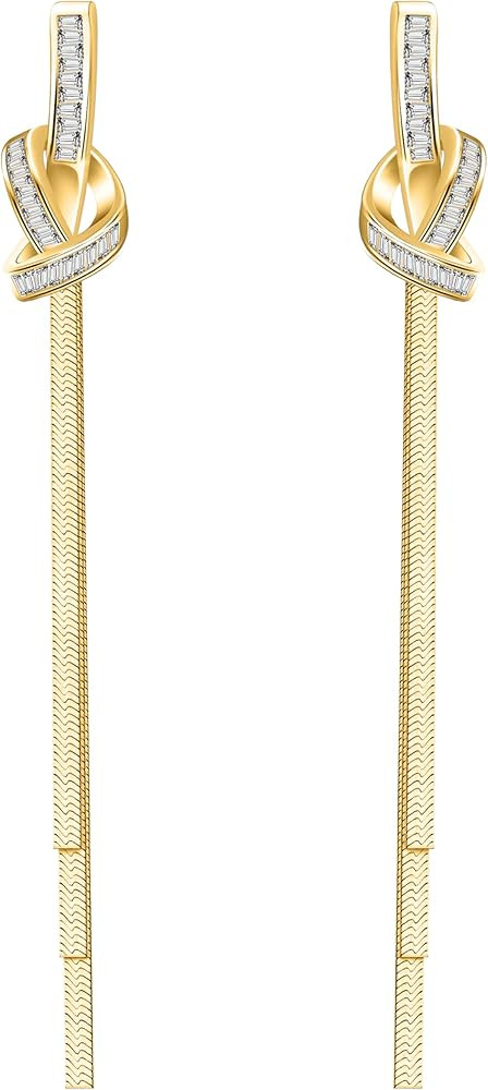 18K Gold Plated Snake Chain Tassel Earrings for Women Fringe Knot Cubic Zircon with S925 Silver S... | Amazon (US)
