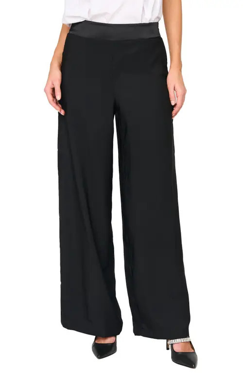 GIBSONLOOK Solstice Wide Leg Satin Pants in Black at Nordstrom, Size Large | Nordstrom