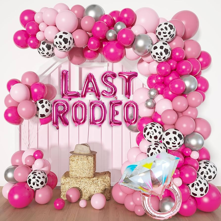Cowgirl Pink Balloons Arch Garland Kit, 131Pcs Hot Pink Silver Cow Print Last Rodeo Diamond Foil ... | Amazon (US)