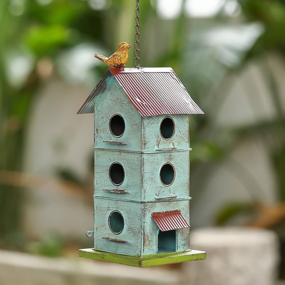 Metal Bird Houses for Outside, 6 Hole Bird Houses for Outside Hanging, Sky Blue Birdhouses for Ou... | Amazon (US)