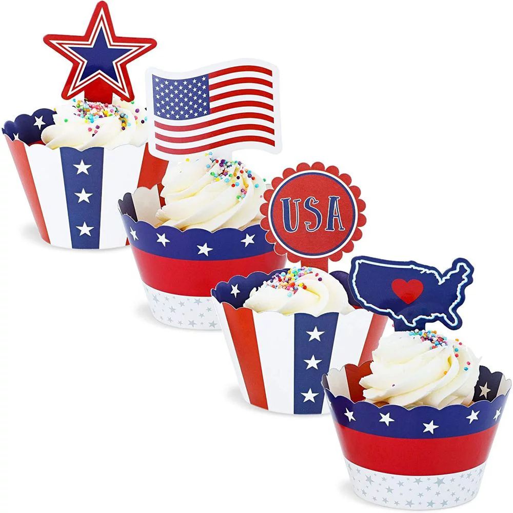 102 Pcs Patriotic Cupcake Toppers and Wrappers, American Flag Cake Muffin Decorations, 4th of Jul... | Walmart (US)