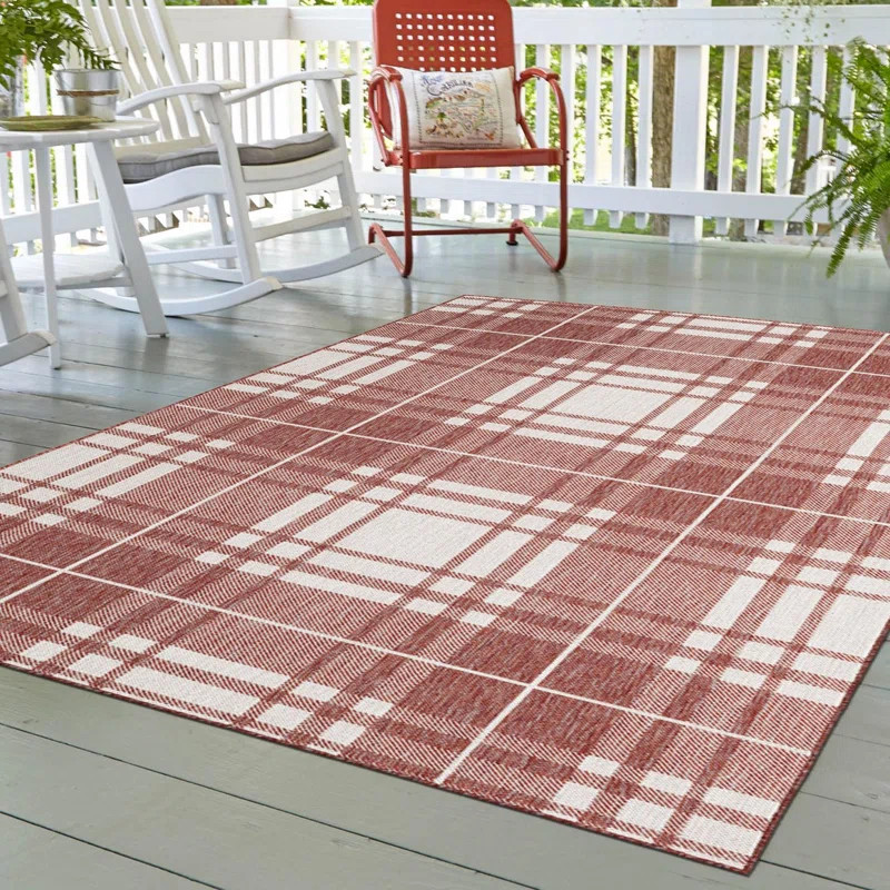 Tereon Plaid Machine Made Power Loom Polypropylene Plastic Area Rug in Red/White | Wayfair North America