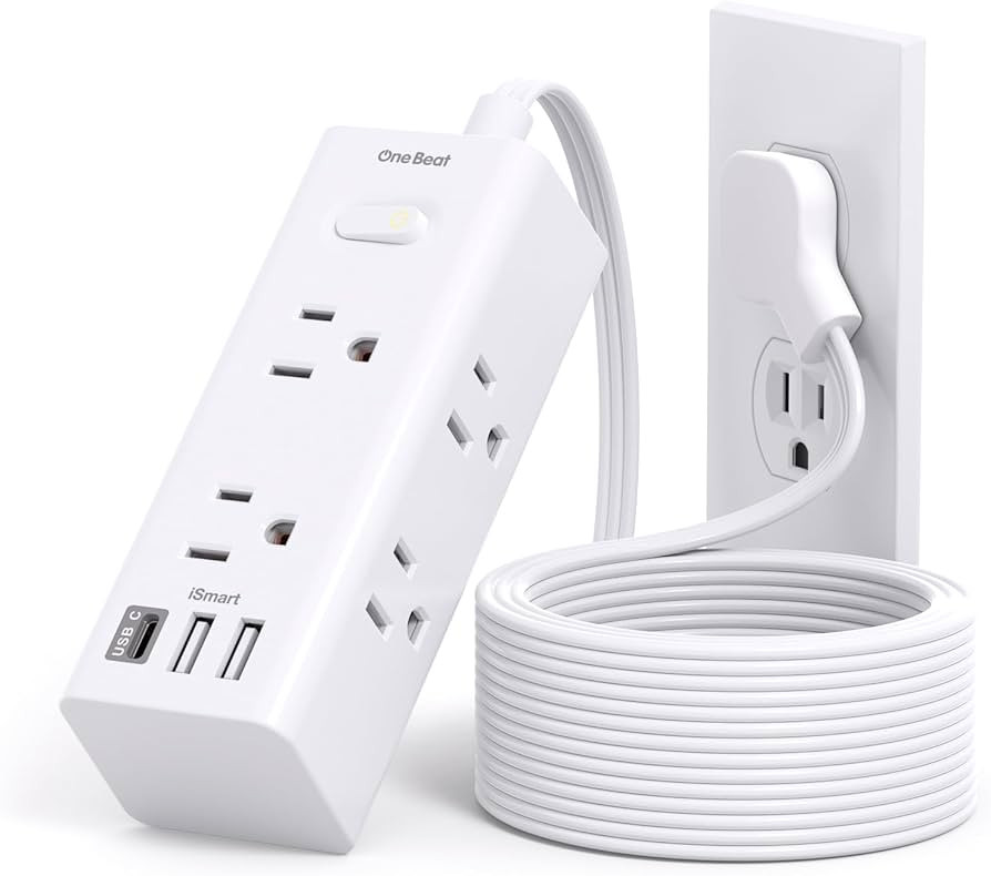 10Ft Extension Cord with Multiple Outlets, Flat Plug Power Strip Surge Protector with 10 Ft Long ... | Amazon (US)