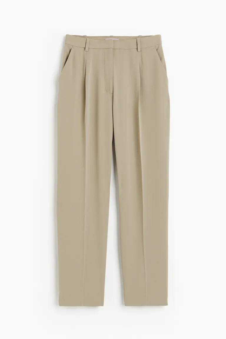 Weite Hose mit Bügelfalten - Hoher Bund - Lang - Beige - Ladies | H&M DE | H&M (DE, AT, CH, NL, FI)