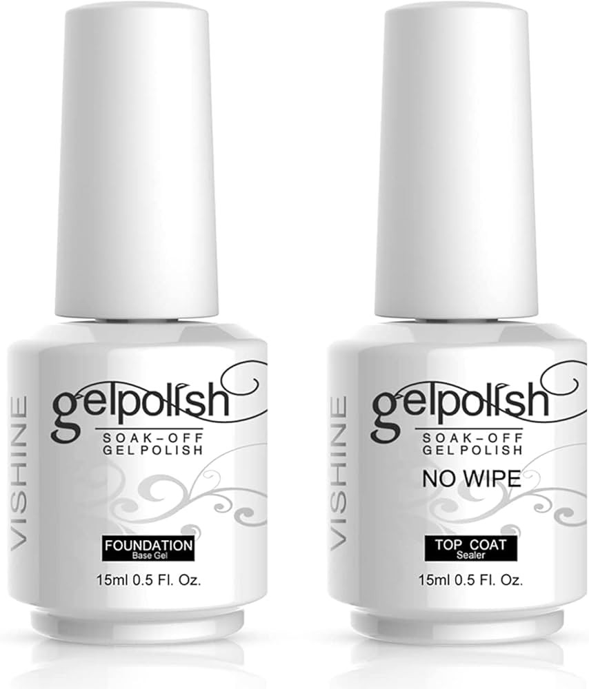 Vishine 15ml No Wipe Top Coat Base Coat Soak off UV LED Drying Long Lasting Shiny Nail Varnish Se... | Amazon (US)