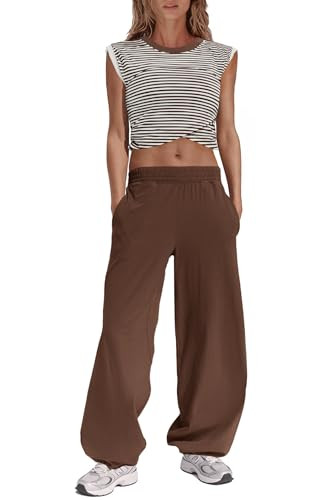 Panadila Womens Striped Lounge Sets 2 Piece Outfits Cropped T Shirts Wide Leg Pants Set Summer Sw... | Amazon (US)
