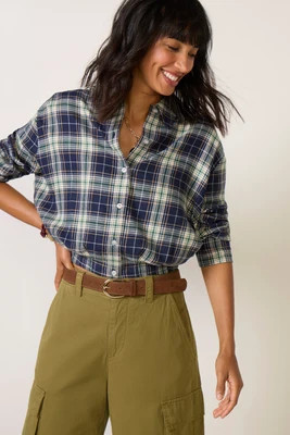 EVEREVE Women's Taya Plaid Bubble Shirt, Size XS, Blue | Evereve