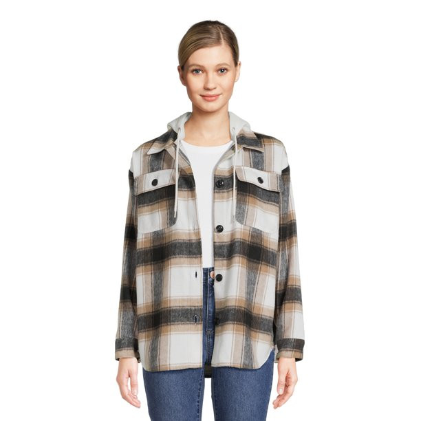 No Boundaries Juniors Shirt Jacket With Hood, Sizes XS-3XL | Walmart (US)