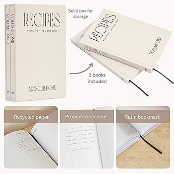 Set of 2 Blank Recipe Book To Write In Your Own Recipes Linen Beige Recipe Box Sticker Sheets Rec... | Amazon (US)