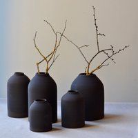 Rustic Black Clay Bottle Vases, Matte Black Glaze On Stoneware | Handmade Stoneware Ceramic Home Dec | Etsy (US)