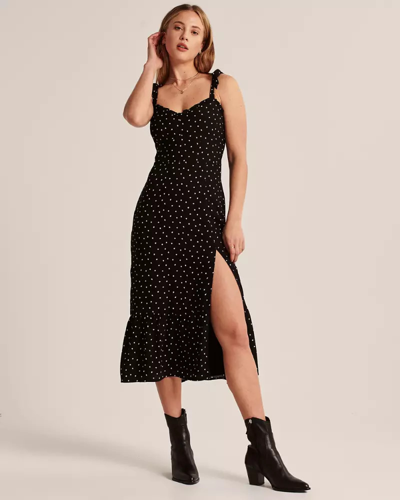 Tiered-Hem Midi Dress | Abercrombie & Fitch US & UK