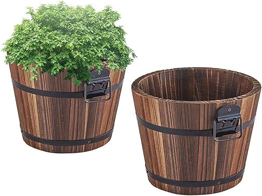 Small Wooden Bucket Barrel Planters – 6.3’’＋5.3'' Rustic Flower Planters Pots Boxes Conta... | Amazon (US)