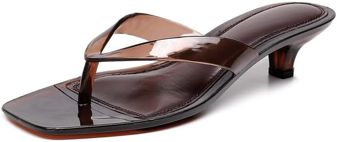 MAVMAX Jelly Shoes Sandals for Women Kitten Heel Clear Thong Sandals Square Open Toe Flip Flops S... | Amazon (US)